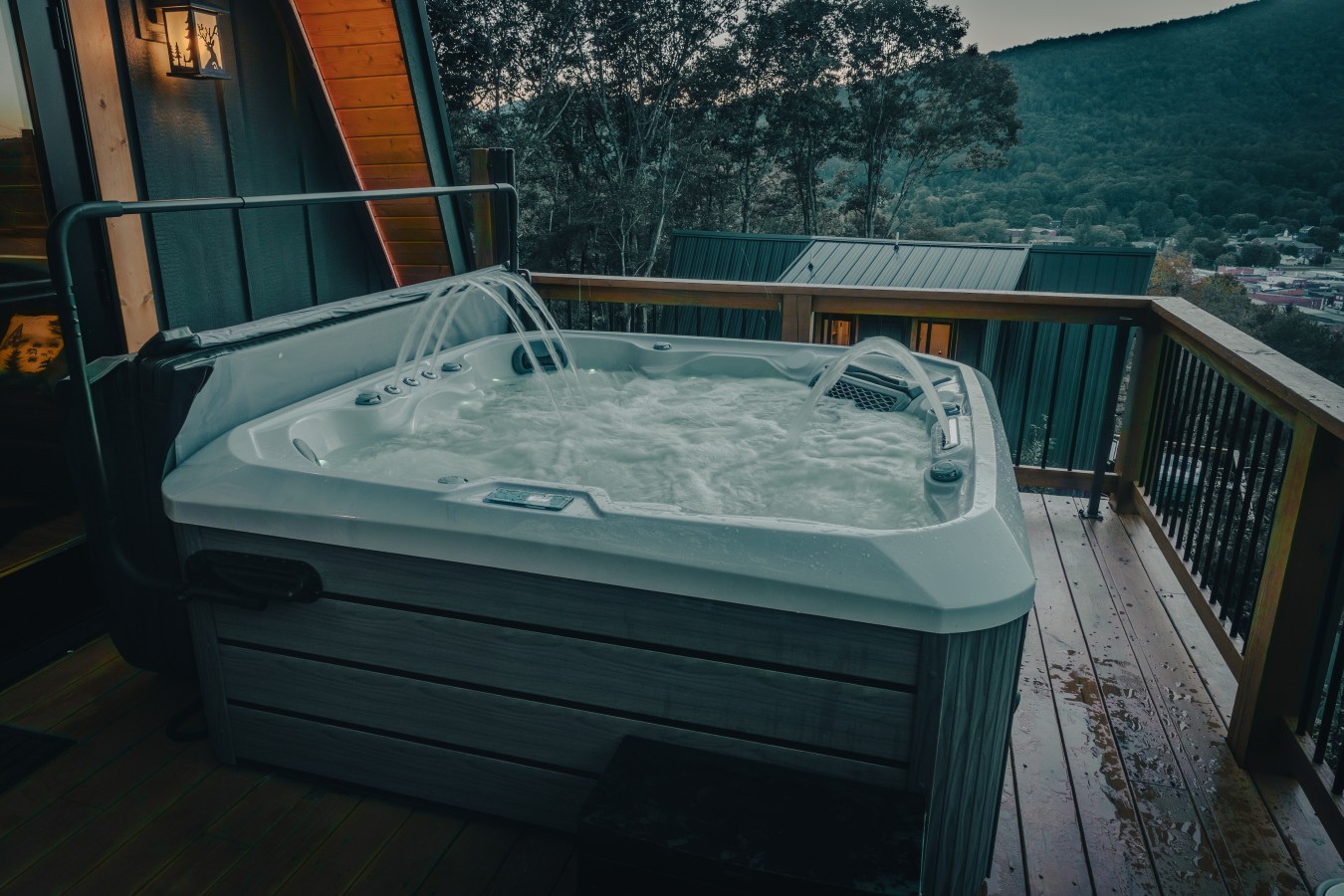 Hot tub on the deck with mountain view